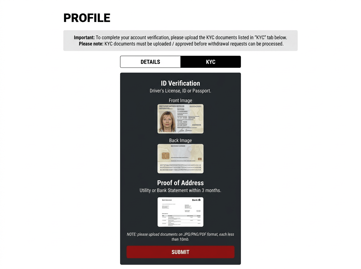 Orbit Exchange Bet-Football KYC profile page - upload ID verification and proof of address documents for OrbitX account